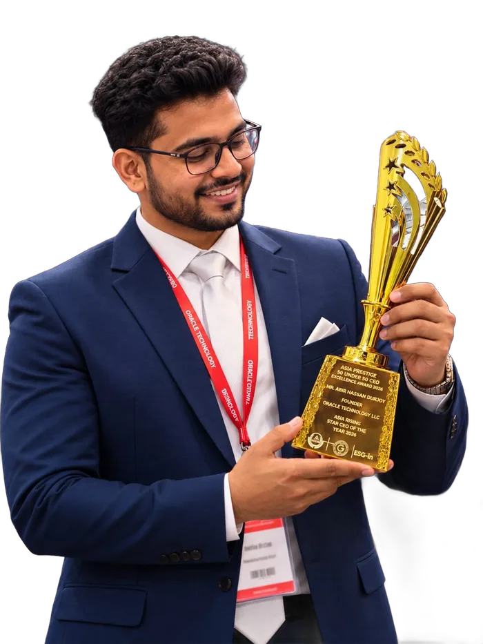 Abir Hassan Durjoy holding the Asia Rising Star CEO of the Year 2026 trophy